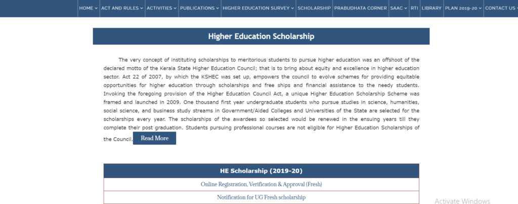 Kerela Higher Education Council Scholarship